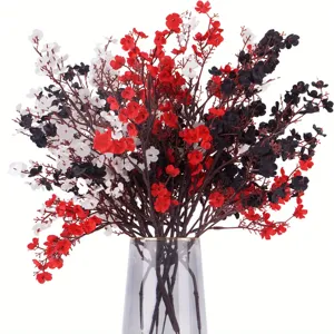 Artificial flowers bouquet 5 prongs wintersweet red white black home decor vase set