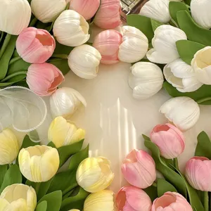 Flores de tulipán artificiales ramo de seda PU decoración del hogar mesa falsas