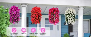 Cesta colgante de flores artificiales de buganvilla para decoración de jardín.