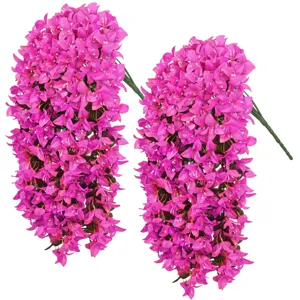 Flores artificiales colgantes de buganvilla, enredadera de seda rosa vibrante para decoración.