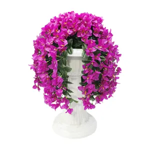 Flores colgantes de buganvilla artificiales en maceta blanca para decoración hogar