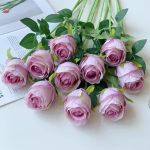 Rosas violetas artificiales a granel flores falsas para decoración de bodas y fiestas en el hogar.