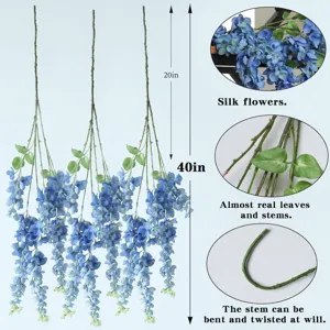 Flores artificiales de glicinia azul colgantes vid floral de seda para decoración de boda.