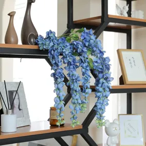 Flores artificiales de glicina azul enredadera falsa decoración floral para boda hogar