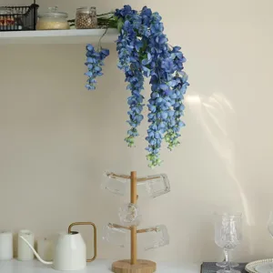 Flores de glicina artificial azul planta de vid falsa para boda decoración de pared de casa