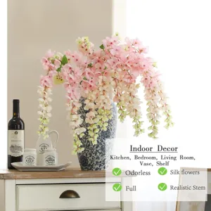 Flores Artificiales de Glicina de Seda Rosas Enredaderas Florales Colgantes para Decoración