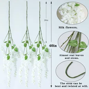 Enredaderas de flores de seda artificial colgantes, tallos flexibles, decoración blanca.