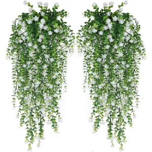 Guirnalda de Eucalipto Artificial Con Flores Vid Falsa Planta Colgante Para Boda Hogar Pared Decoración Plástico Follaje