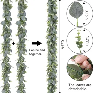 Guirlande de feuilles d'eucalyptus artificielle pour mariage et maison, belle plante en plastique.