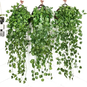 Guirlande Suspendue de Plante Fausse Soie de Vigne de Lierre Artificiel Pour Décoration Murale de Maison Style Champêtre Arrangement Floral de Feuilles Vertes