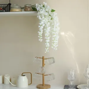 Flores artificiales colgantes blancas vid floral de seda para boda decoración detalle