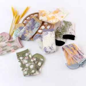 Women sheer floral mesh socks summer cute breathable thin mid tube fashion trendy hosiery