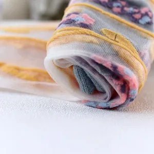 Women's sheer mesh socks summer thin cute vintage floral glass silk mid tube fashion hosiery