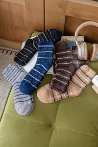 Thickened fluffy coral fleece striped men sleep socks cozy warm winter indoor floor socks