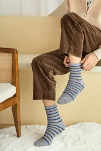 Men thickened coral fleece striped sleep socks warm fuzzy home floor socks cozy winter