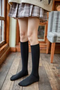 Damen schwarze Wadenstrümpfe Winter dicke Frottee Strick Strümpfe japanischer Stil Socken