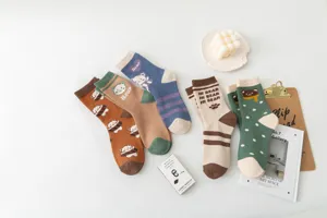 Detailed view of thick thermal cute bear cotton crew socks, warm winter knit hosiery.