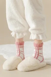 Winter warm coral fleece plaid women socks, soft thick cozy fleece thermal hosiery for home.