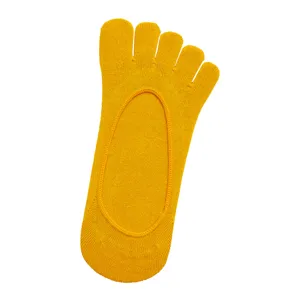 Women cotton five toe socks solid yellow low cut no show boat socks breathable soft footwear