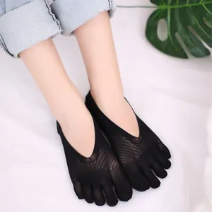 Calcetines de Cinco Dedos de Terciopelo para Mujer Calcetines Invisibles de Corte Bajo Color Sólido Malla Transpirable Antideslizantes Casuales