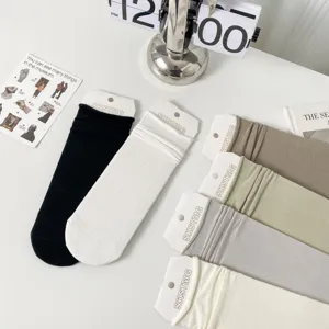 Summer thin solid color mid tube women socks with rolled edge daily casual breathable hosiery