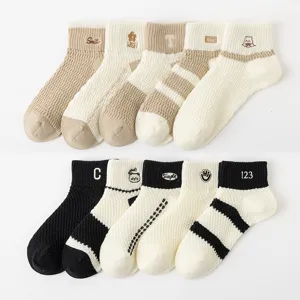 Women Breathable Mesh Boat Socks Cotton Blend Cute Embroidery Letter Short Casual Low Cut Socks