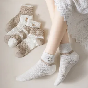 Women's breathable mesh short socks, spring and summer thin cute embroidered boat socks