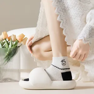 Breathable mesh short socks for women, cute bear embroidery summer thin ankle socks.