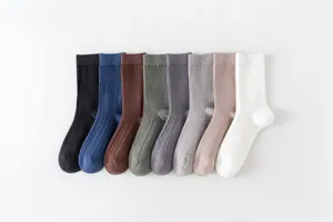 Men solid color ribbed crew socks multi-color cotton casual dress daily wear socks set