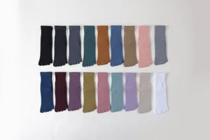 Detailed view of multi-color five toe socks close up texture and neat flat lay display