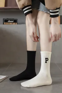 Women solid color ribbed mid tube socks casual fashion retro slouch socks comfortable
