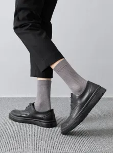 Men's mid-calf ribbed socks, comfortable cotton blend daily wear, classic grey dress socks.