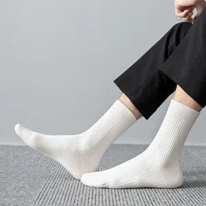 Men's Casual Cotton Combed Mid Tube Crew Socks Solid Color Sweat Absorbing Breathable Business Socks For Men Daily