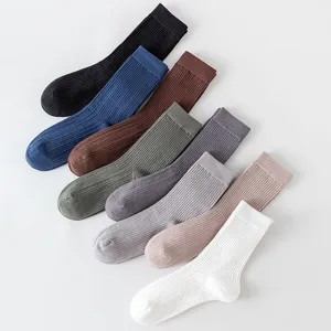 Men's ribbed crew socks solid color comfortable thermal winter cotton socks daily wear