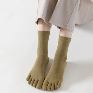 Women five toe socks retro mid tube yoga fitness socks comfortable breathable casual wear