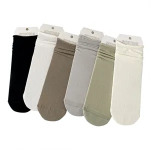 Summer thin solid color mid-tube women socks with rolled edge breathable cotton hosiery set