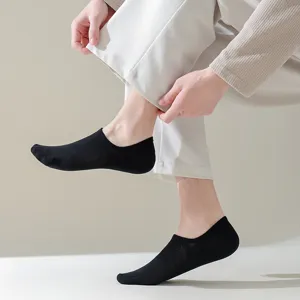 Men's breathable mesh low-cut boat socks in black, shown worn on foot for summer daily wear.