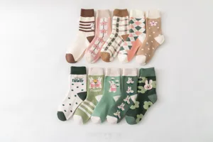 Cute women's mid-calf loop socks set, warm cotton winter thermal socks with sweet patterns.