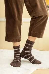 Men's thick coral fleece fuzzy socks cozy warm winter striped floor sleep socks home wear