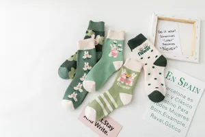 Women autumn winter thick loop socks cute rabbit flower short towel socks detail view 1 pair