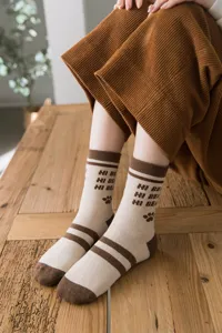 Women thick mid-tube cotton socks cute bear print casual winter cozy warm socks