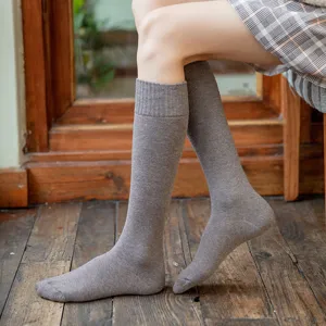 Damen dicke graue Kniestruempfe Winter warme Baumwollstrick Stiefelsocken Alltag Freizeit