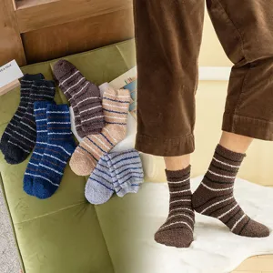 Thickened coral fleece men socks striped plush winter warm sleeping floor socks casual wear
