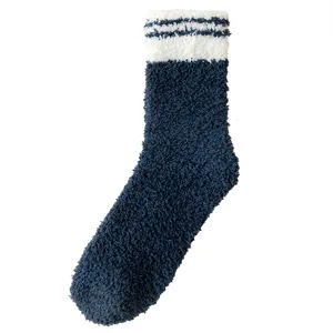 Women winter warm fuzzy coral fleece mid-calf socks with striped design for daily comfort.