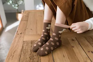 Thickened autumn winter women mid-calf socks with cute animal design and warm cotton material.