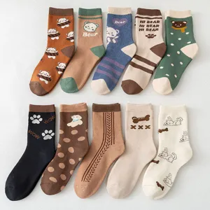 Women Thickened Terry Cotton Crew Socks Cute Cartoon Bear Dog Winter Warm Casual Thermal Daily Hosiery
