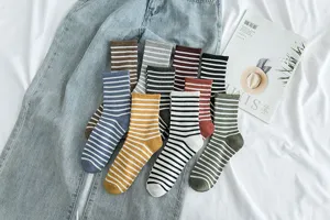 Women striped cotton socks ins style cute candy color breathable low cut casual socks