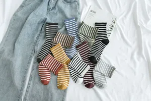 Women striped socks cotton cute candy colors casual mid tube socks fashionable hosiery