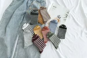 Detailed view of striped socks set, comfortable knit fabric with classic stripe patterns.