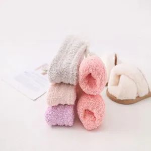 Cozy coral fleece fuzzy socks for women, winter warm mid tube cute fluffy casual socks.